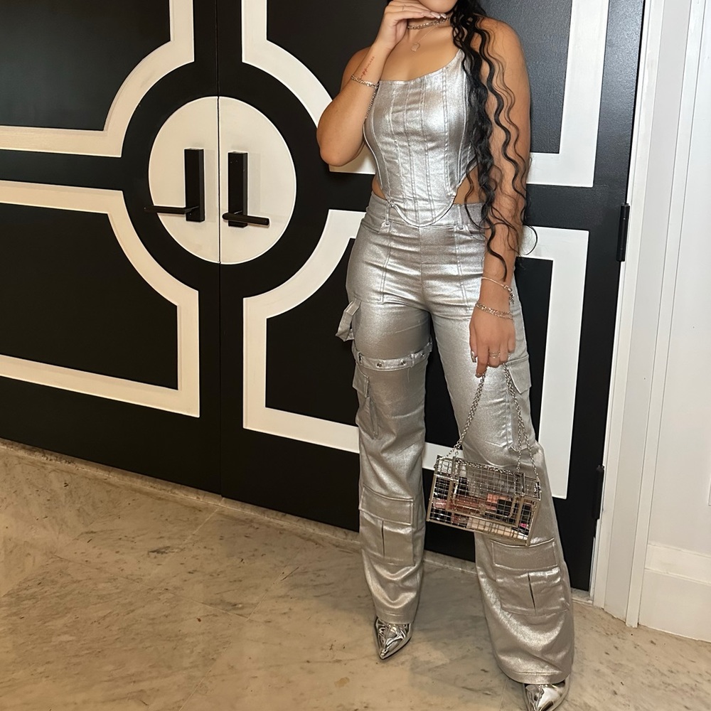 Silver cargo jumpsuit